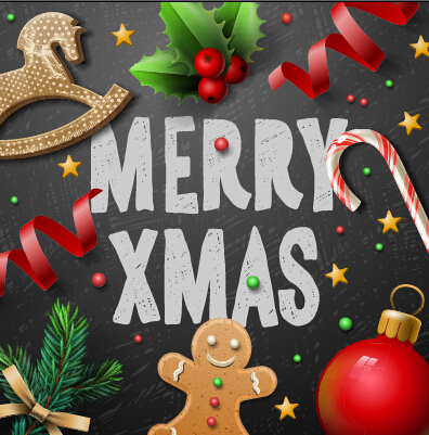 Wooden baubles merry christmas vector cards 04