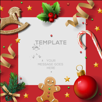 Wooden baubles merry christmas vector cards 05