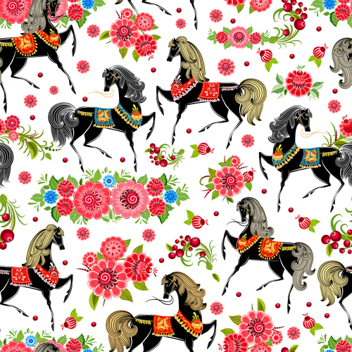 2014 Horses Seamless Patterns vector 01