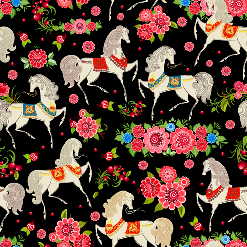2014 Horses Seamless Patterns vector 02