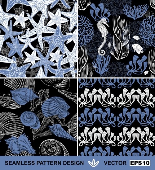 Different Marine pattern design elements vector 05