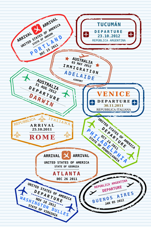 Vector Passport stamps design set 01