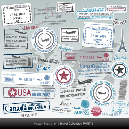 Vector Passport stamps design set 05