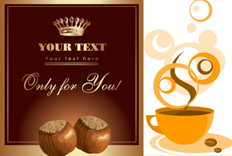 Vector chestnuts lines crown coffee cup coffee 