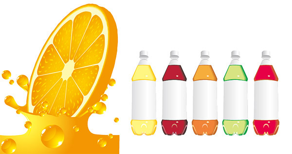 Orange juice and beverage bottle vector