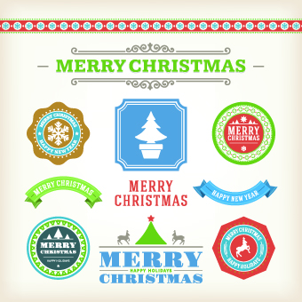 Vintage 2014 Christmas decoration and labels vector 01