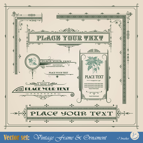 Vintage Ornaments and frames design vector material 02