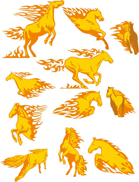 Dynamic fire and horses creative vector