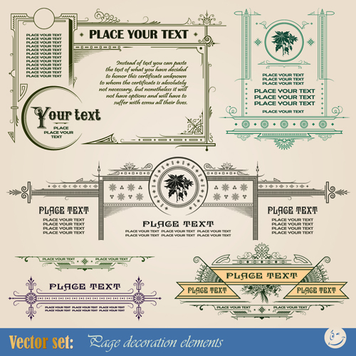 Vintage Ornaments and frames design vector material 04