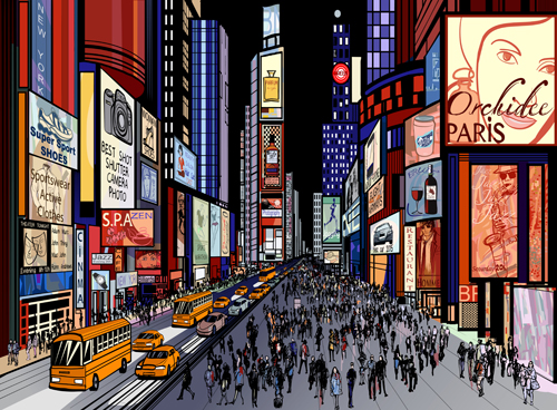 Bustling city design vector 05