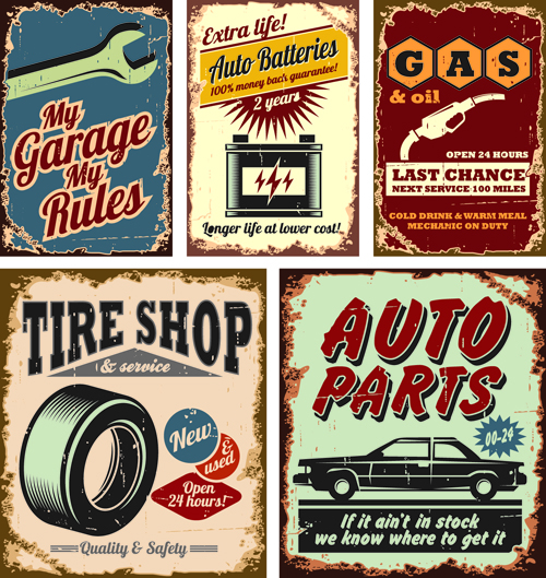 Different Car Service Labels vector 04