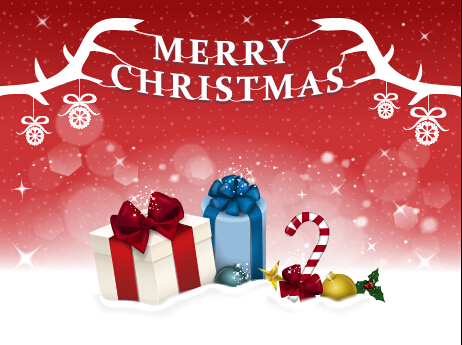 Christmas gift with red shiny background vector