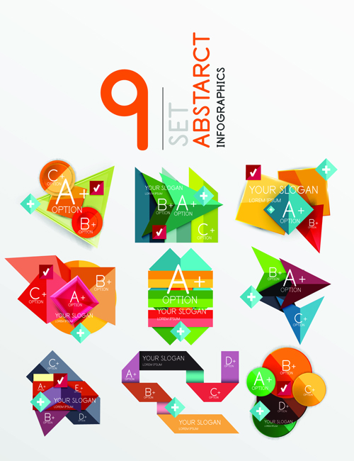 Colored origami infographic elements illustration vector 07