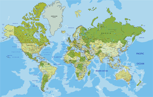 Detailed world map vector graphics 03