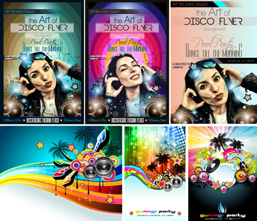 Fashion club disco party flyer template vector 03