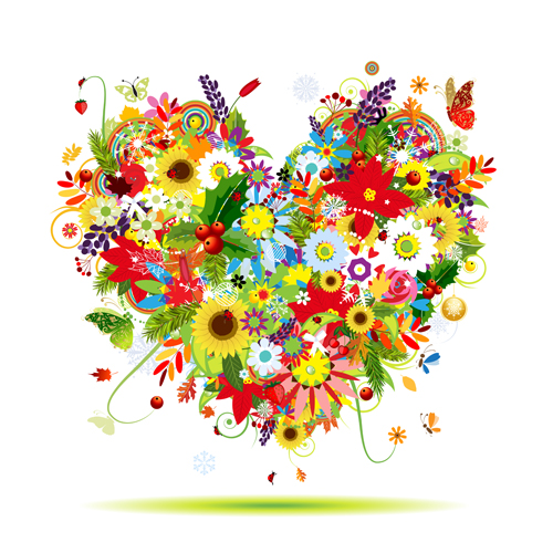 Colorful flowers design elements vector 01