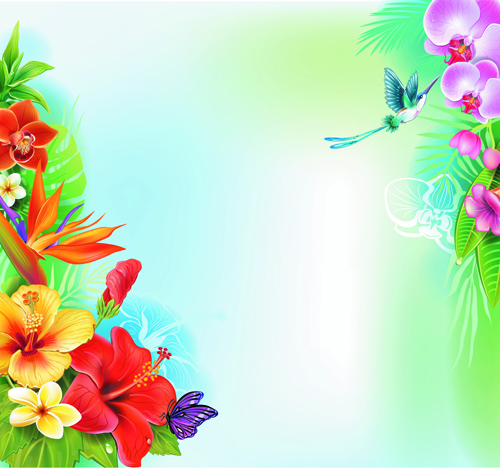 Beautiful flowers and butterflies vector background 02
