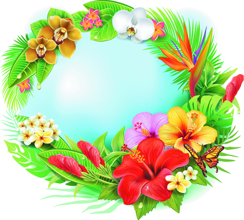 Beautiful flowers and butterflies vector background 03
