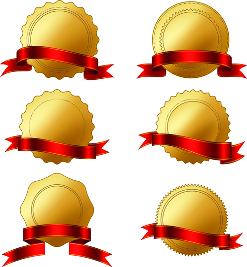 ribbon red golden badge 
