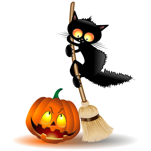 Halloween Spooky Pumpkins and cat vector 01