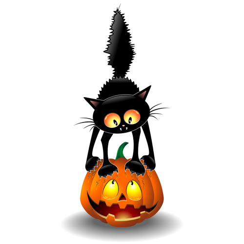 Halloween Spooky Pumpkins and cat vector 03