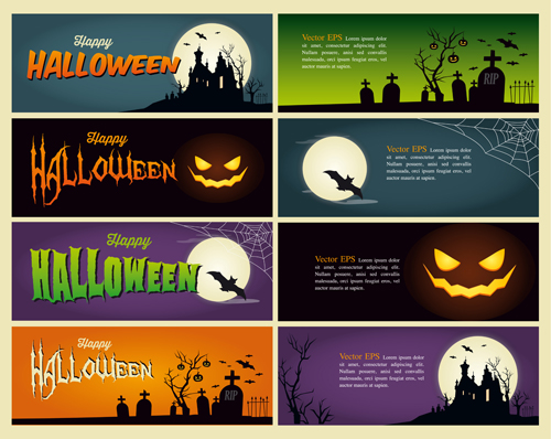 Halloween night banner vector set 02