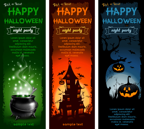 Halloween night banner vector set 03