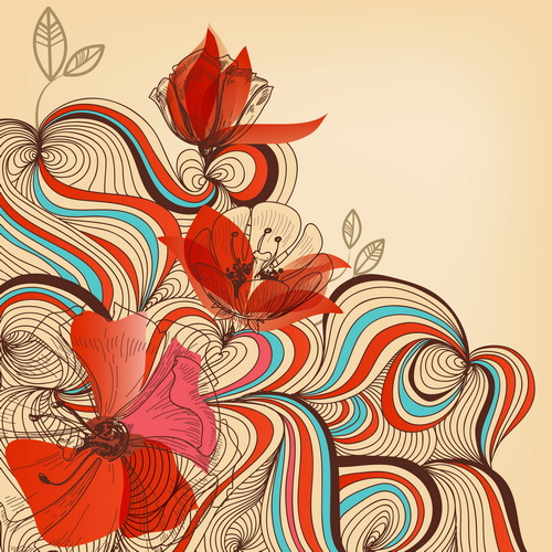 Hand drawn abstract floral background vector 02