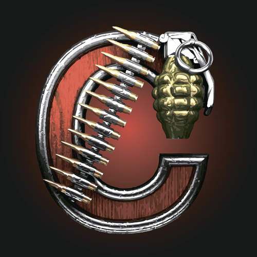 Metal alphabet with bullet and grenade vectors set 03
