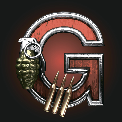 Metal alphabet with bullet and grenade vectors set 07