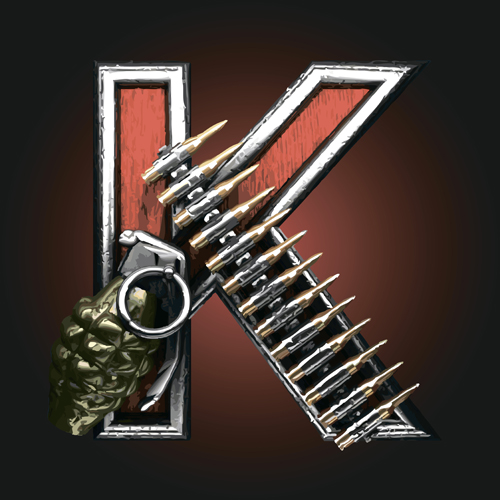 Metal alphabet with bullet and grenade vectors set 11
