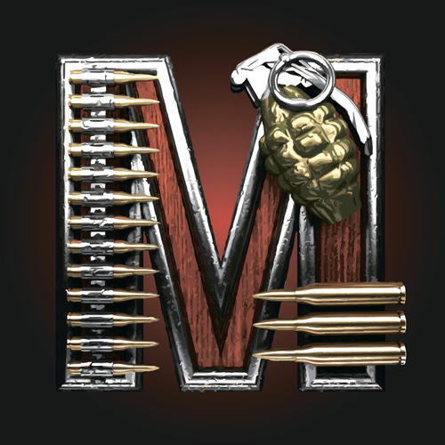 Metal alphabet with bullet and grenade vectors set 13