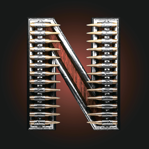 Metal alphabet with bullet and grenade vectors set 14