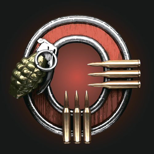 Metal alphabet with bullet and grenade vectors set 15