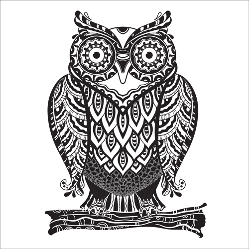 Owl with ornament floral vector 01 Owl with ornament floral vector 01