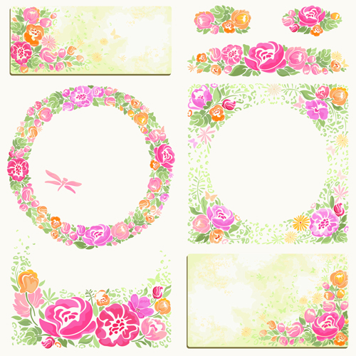 vector material pink frame flower cards card 