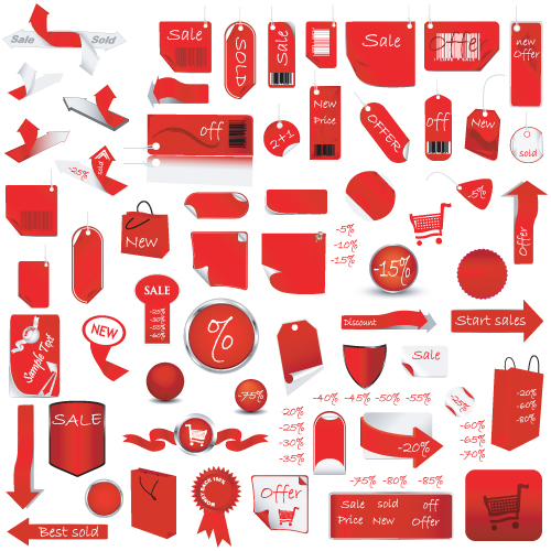 Red tags Stickers discount vector set 05