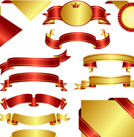Ornate Ribbon and labels vector 04