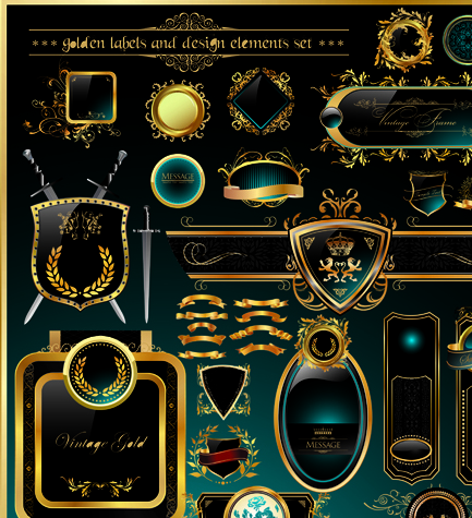 Set of Royal gold banner and luxury label vector 02