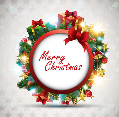 Shiny Christmas gift with baubles background vector