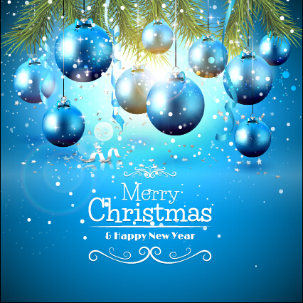 Shiny blue xmas ball with vector background