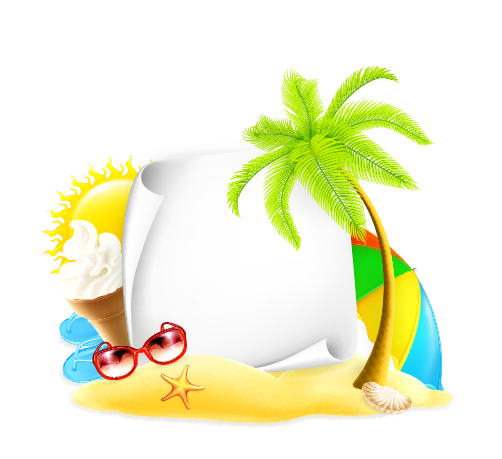 Summer elements with blank paper background vector 01
