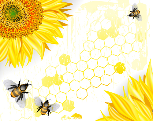 Sunflowers with bees vector graphics