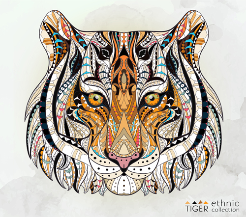 Tiger ethnic pattern vector