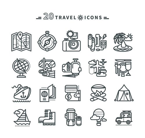 travel outline icons black 