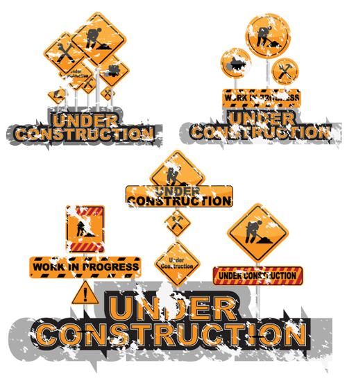 Construction signs mix Garbage elements vector 06