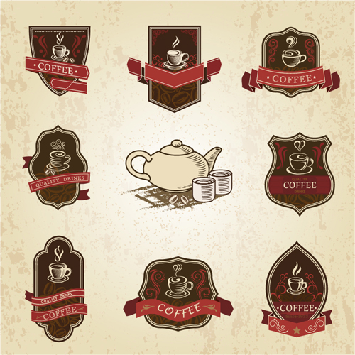 Vintage label coffee vectors material 01