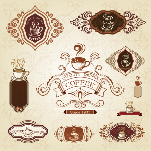 Vintage label coffee vectors material 07
