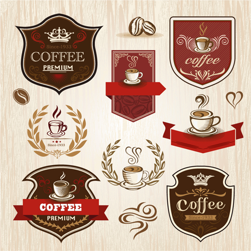 Vintage label coffee vectors material 08