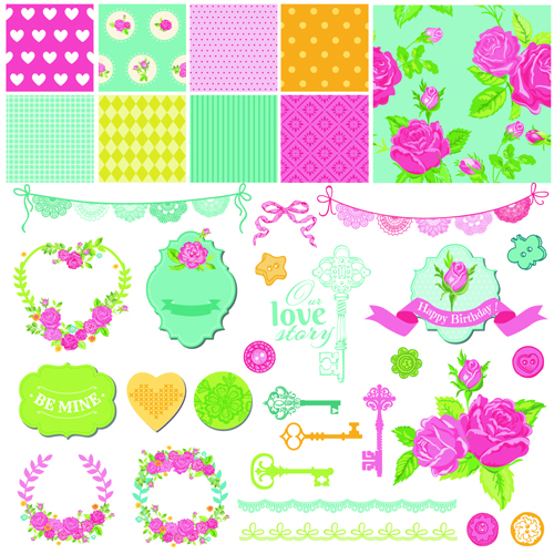 bels with seamless pattern vector 03 Wedding labels with seamless pattern vector 03